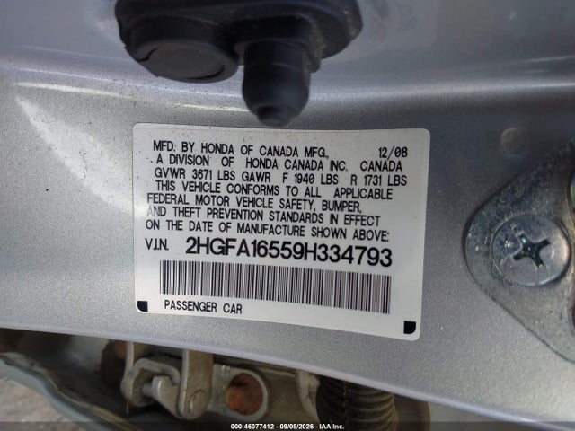 Aukcja sprzedaży 2009 Honda Civic Lx, vin: 2HGFA16559H334793, numer aukcji: 46077412