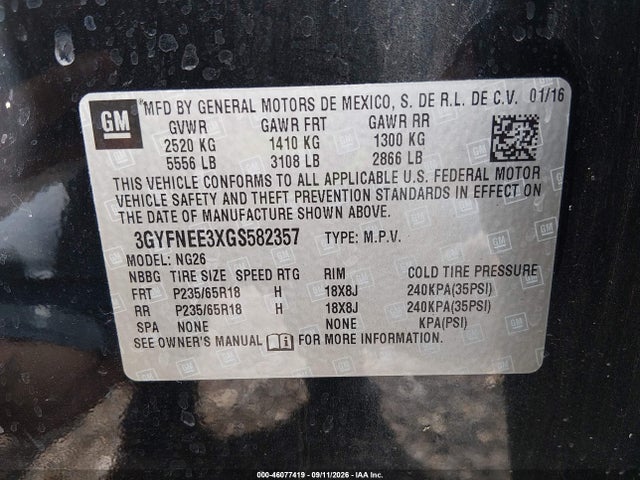 Продажа на аукционе авто 2016 Cadillac Srx Luxury Collection, vin: 3GYFNEE3XGS582357, номер лота: 46077419