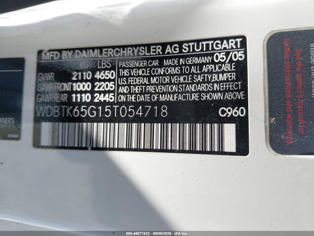 46077422 :رقم المزاد ، WDBTK65G15T054718 vin ، 2005 Mercedes-benz Clk 320 مزاد بيع