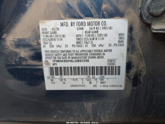 Ford EXPLORER XLT 2020 1FMSK8DH6LGB93358 Image 9