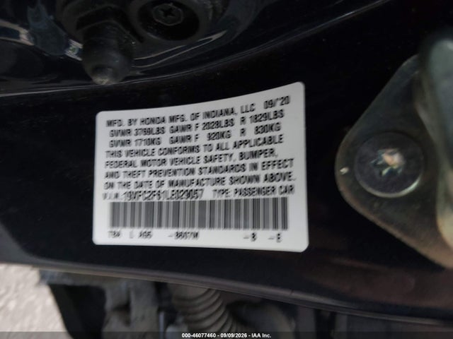 Aukcja sprzedaży 2020 Honda Civic Lx, vin: 19XFC2F61LE029057, numer aukcji: 46077460