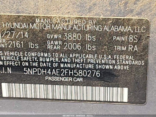 Hyundai ELANTRA SE 2015 5NPDH4AE2FH580276 Image 9