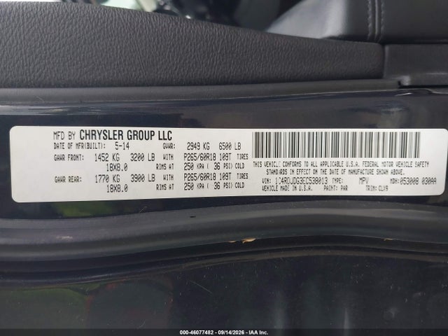 Продаж на аукціоні авто 2014 Dodge Durango Limited, vin: 1C4RDJDG3EC538013, номер лоту: 46077482