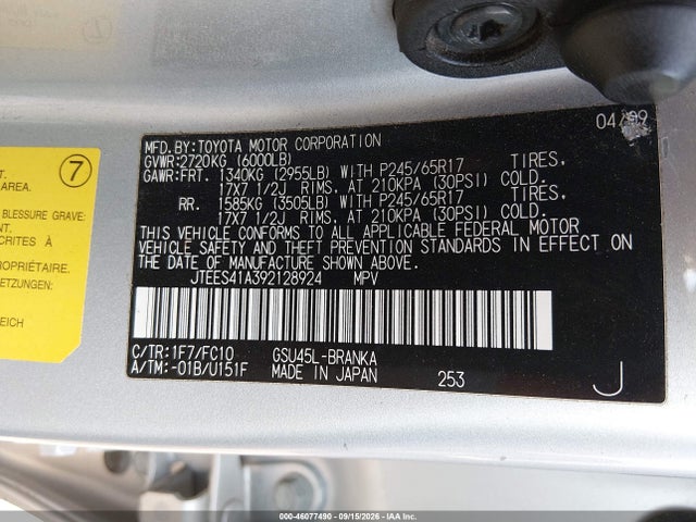 46077490 :رقم المزاد ، JTEES41A392128924 vin ، 2009 Toyota Highlander مزاد بيع
