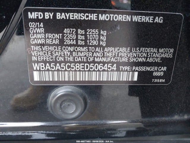 2014 Bmw 528i მანქანა იყიდება აუქციონზე, vin: WBA5A5C58ED506454, აუქციონის ნომერი: 46077493