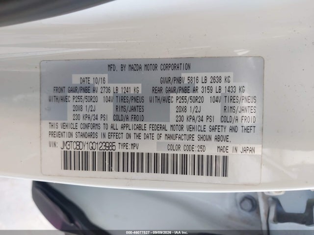 JM3TCBDY1G0123985 Mazda Cx-9 Grand Touring