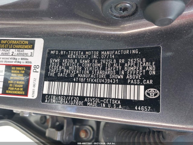 2014 Toyota Camry Se Sport მანქანა იყიდება აუქციონზე, vin: 4T1BF1FK4EU439431, აუქციონის ნომერი: 46077551