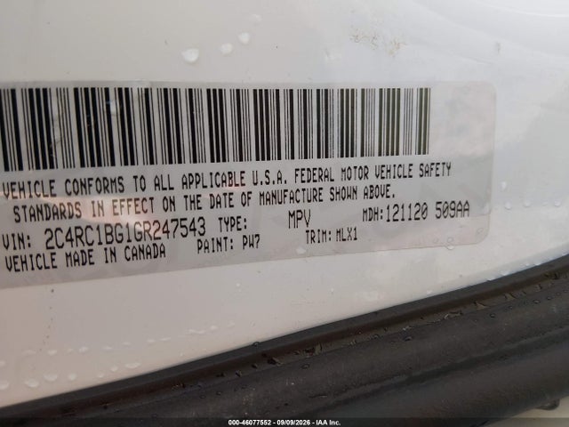 Aukcja sprzedaży 2016 Chrysler Town & Country Touring, vin: 2C4RC1BG1GR247543, numer aukcji: 46077552