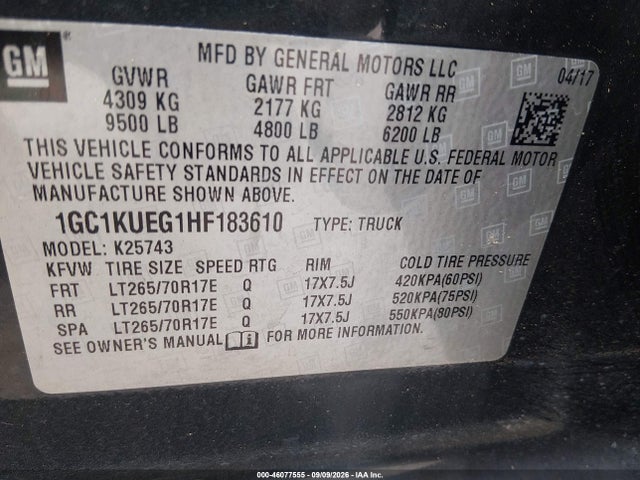 Aukcja sprzedaży 2017 Chevrolet Silverado 2500hd Wt, vin: 1GC1KUEG1HF183610, numer aukcji: 46077555