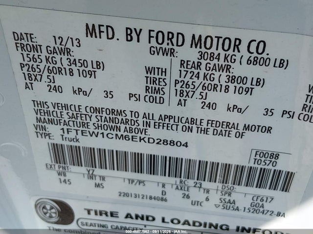 Продаж на аукціоні авто 2014 Ford F-150 Xlt, vin: 1FTEW1CM6EKD28804, номер лоту: 46077562