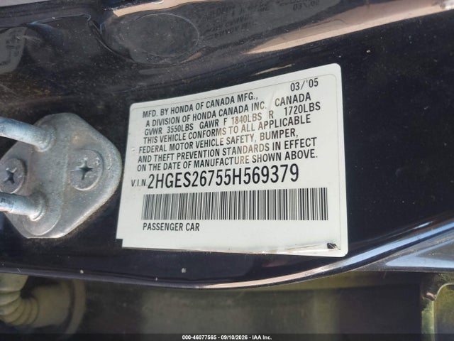 Продаж на аукціоні авто 2005 Honda Civic Ex, vin: 2HGES26755H569379, номер лоту: 46077565