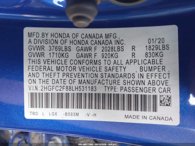 Honda Civic Sport 2020 2HGFC2F88LH531183 Image 9