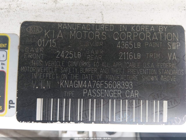Продажа на аукционе авто 2015 Kia Optima Lx, vin: KNAGM4A76F5608393, номер лота: 46077614