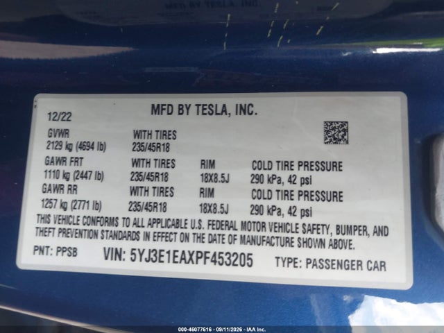 5YJ3E1EAXPF453205 Tesla Model 3 Rear-wheel Drive