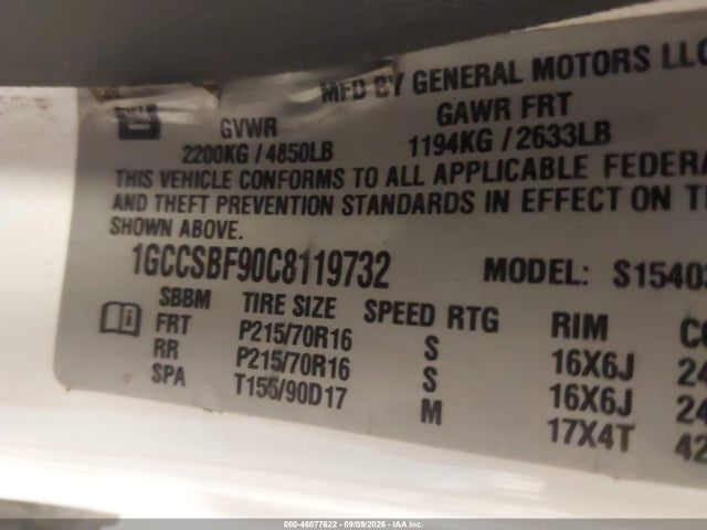 Продаж на аукціоні авто 2012 Chevrolet Colorado Work Truck, vin: 1GCCSBF90C8119732, номер лоту: 46077622