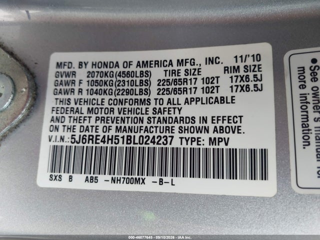 Aukcja sprzedaży 2011 Honda Cr-v Ex, vin: 5J6RE4H51BL024237, numer aukcji: 46077645