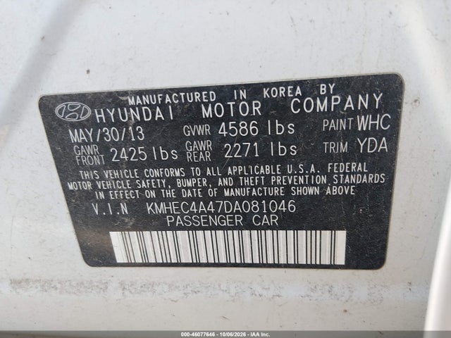 46077646 :رقم المزاد ، KMHEC4A47DA081046 vin ، 2013 Hyundai Sonata Hybrid Limited مزاد بيع
