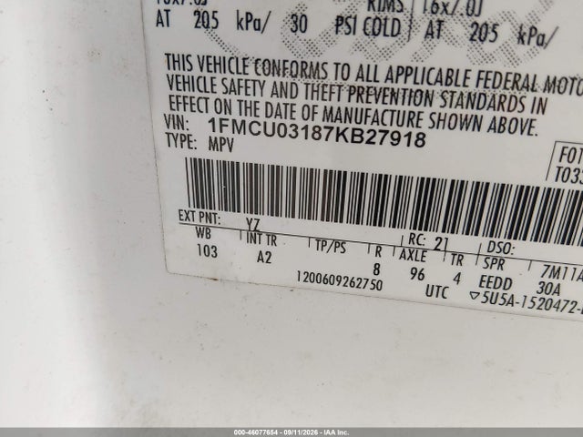 Продаж на аукціоні авто 2007 Ford Escape Xlt/xlt Sport, vin: 1FMCU03187KB27918, номер лоту: 46077654