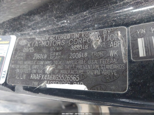 2016 Kia Forte Lx მანქანა იყიდება აუქციონზე, vin: KNAFX4A6XG5526565, აუქციონის ნომერი: 46077667