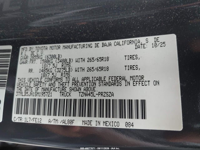 Aukcja sprzedaży 2025 Toyota Tacoma Trd Sport, vin: 3TMLB5JN1SM195721, numer aukcji: 46077671
