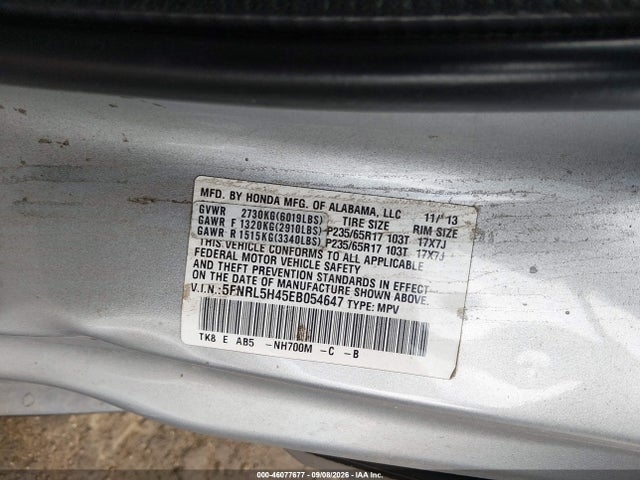Aukcja sprzedaży 2014 Honda Odyssey Ex, vin: 5FNRL5H45EB054647, numer aukcji: 46077677