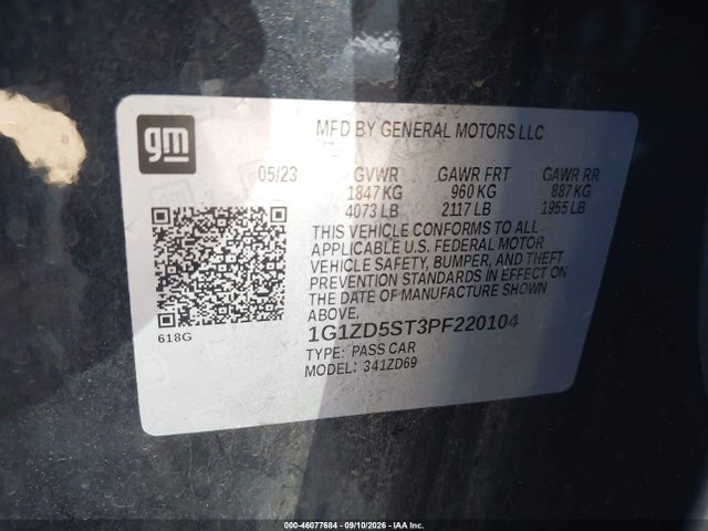 46077684 :رقم المزاد ، 1G1ZD5ST3PF220104 vin ، 2023 Chevrolet Malibu Fwd 1lt مزاد بيع