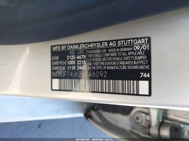 46077697 :رقم المزاد ، WDBJF74J62B446092 vin ، 2002 Mercedes-benz E 55 Amg مزاد بيع