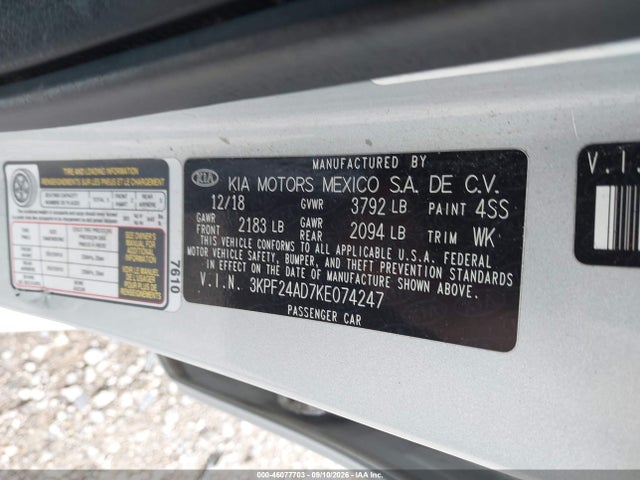 Продаж на аукціоні авто 2019 Kia Forte Lxs, vin: 3KPF24AD7KE074247, номер лоту: 46077703