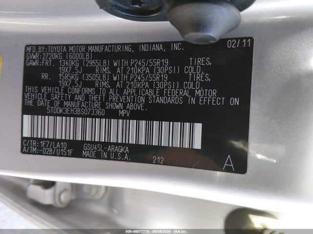 Aukcja sprzedaży 2011 Toyota Highlander Limited V6, vin: 5TDDK3EH3BS073360, numer aukcji: 46077716