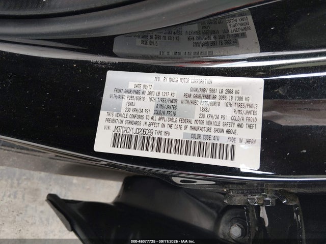 2018 Mazda Cx-9 Touring მანქანა იყიდება აუქციონზე, vin: JM3TCACY1J0206089, აუქციონის ნომერი: 46077725