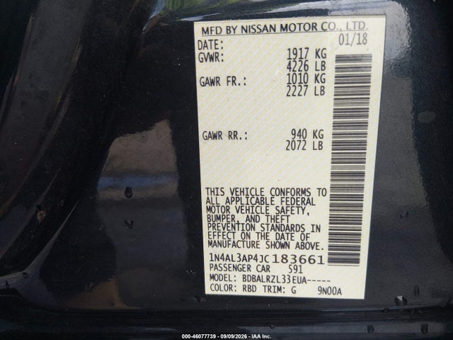 Продаж на аукціоні авто 2018 Nissan Altima 2.5 Sl, vin: 1N4AL3AP4JC183661, номер лоту: 46077739