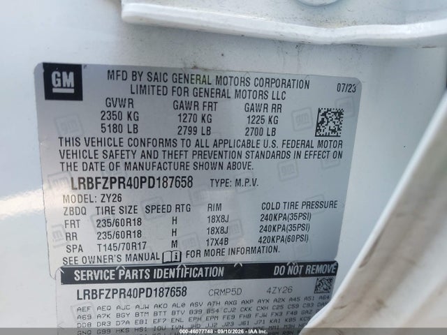 Продаж на аукціоні авто 2023 Buick Envision Essence Awd, vin: LRBFZPR40PD187658, номер лоту: 46077748