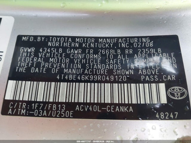 Продаж на аукціоні авто 2009 Toyota Camry Le, vin: 4T4BE46K99R049120, номер лоту: 46077757