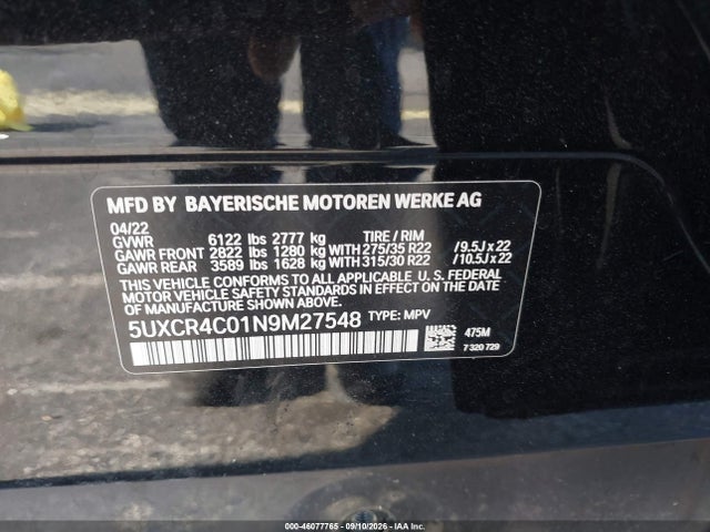 Aukcja sprzedaży 2022 Bmw X5 Sdrive40i, vin: 5UXCR4C01N9M27548, numer aukcji: 46077765