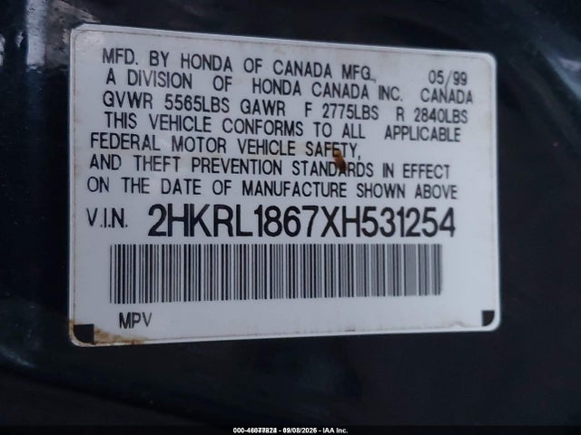 Aukcja sprzedaży 1999 Honda Odyssey Ex, vin: 2HKRL1867XH531254, numer aukcji: 46077824