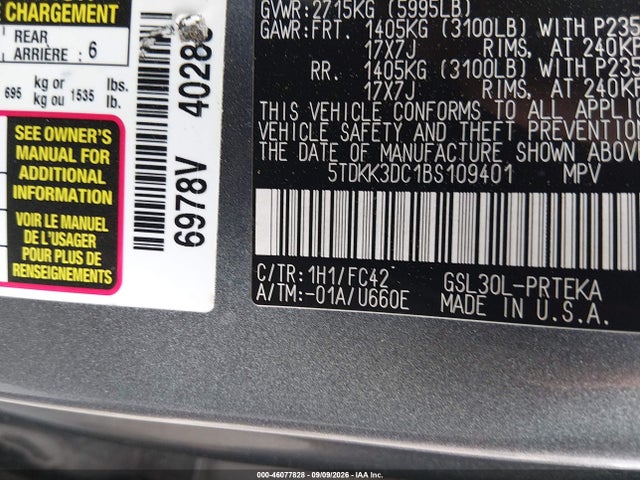 Продажа на аукционе авто 2011 Toyota Sienna Le V6, vin: 5TDKK3DC1BS109401, номер лота: 46077828