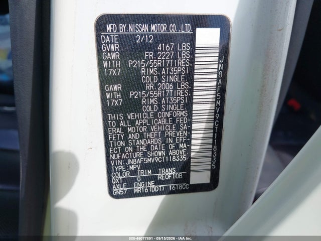 Продажа на аукционе авто 2012 Nissan Juke Sl, vin: JN8AF5MV9CT118335, номер лота: 46077891