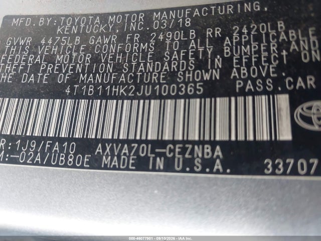 Toyota CAMRY LE 2018 4T1B11HK2JU100365 Image 9