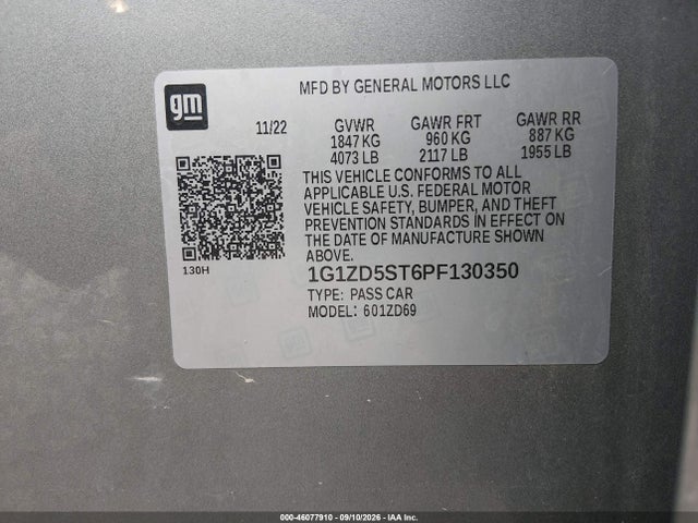 46077910 :رقم المزاد ، 1G1ZD5ST6PF130350 vin ، 2023 Chevrolet Malibu Fwd 1lt مزاد بيع