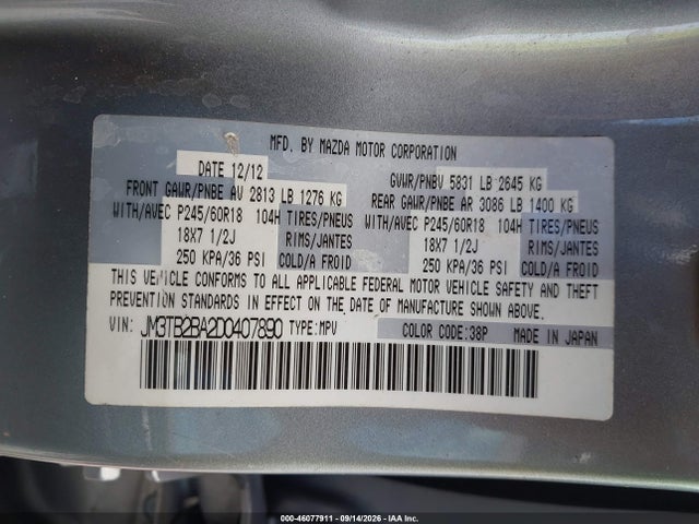 Продаж на аукціоні авто 2013 Mazda Cx-9 Sport, vin: JM3TB2BA2D0407890, номер лоту: 46077911