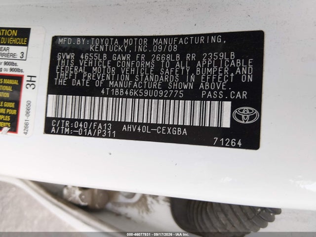 Продажа на аукционе авто 2009 Toyota Camry Hybrid, vin: 4T1BB46K59U092775, номер лота: 46077931