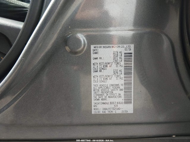 46077948 :رقم المزاد ، 5N1AT2MN0GC807460 vin ، 2016 Nissan Rogue S مزاد بيع
