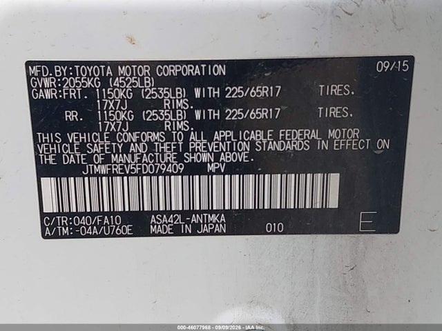 Toyota Rav4 Xle 2015 JTMWFREV5FD079409 Image 9