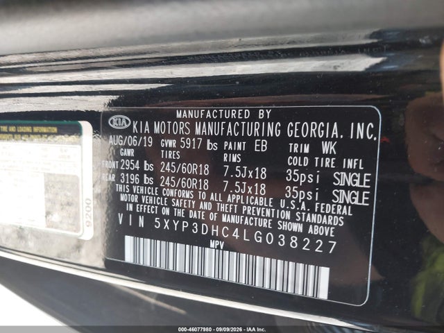 46077980 :رقم المزاد ، 5XYP3DHC4LG038227 vin ، 2020 Kia Telluride Ex مزاد بيع