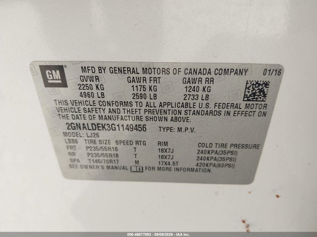 Chevrolet Equinox Ltz 2016 2GNALDEK3G1149456 Image 9