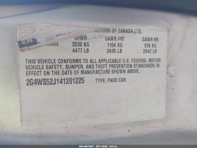Aukcja sprzedaży 2004 Buick Century, vin: 2G4WS52J141201225, numer aukcji: 46078007