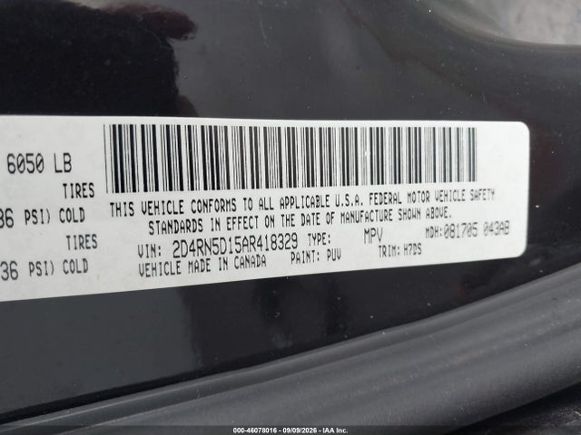 46078016 :رقم المزاد ، 2D4RN5D15AR418329 vin ، 2010 Dodge Grand Caravan Sxt مزاد بيع