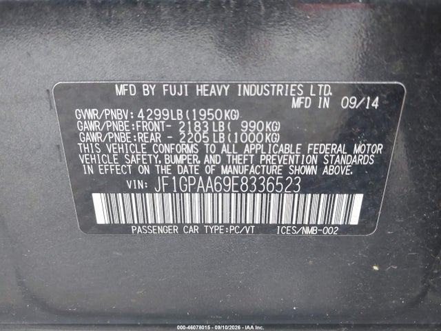Aukcja sprzedaży 2014 Subaru Impreza 2.0i, vin: JF1GPAA69E8336523, numer aukcji: 46078015