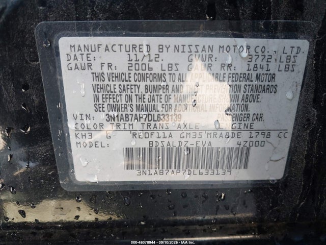 Продаж на аукціоні авто 2013 Nissan Sentra Sv, vin: 3N1AB7AP7DL633139, номер лоту: 46078044