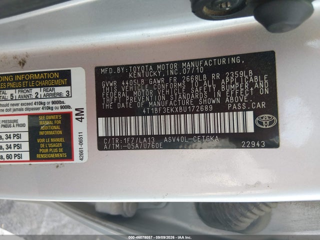 Продаж на аукціоні авто 2011 Toyota Camry Xle, vin: 4T1BF3EKXBU172689, номер лоту: 46078057